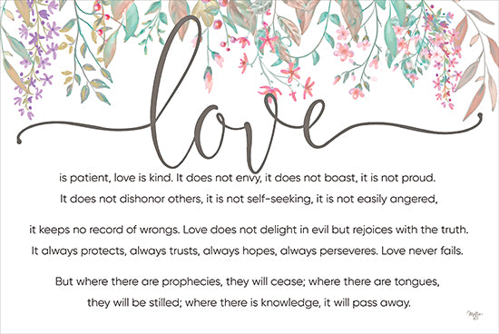 Mollie B. MOL2662 - MOL2662 - Love is Patient - 18x12 Religious, Inspirational, Love is Patient, Love is Kind, Bible Verse, 1 Corinthians, Typography, Signs, Textual Art, Flowers, Greenery from Penny Lane