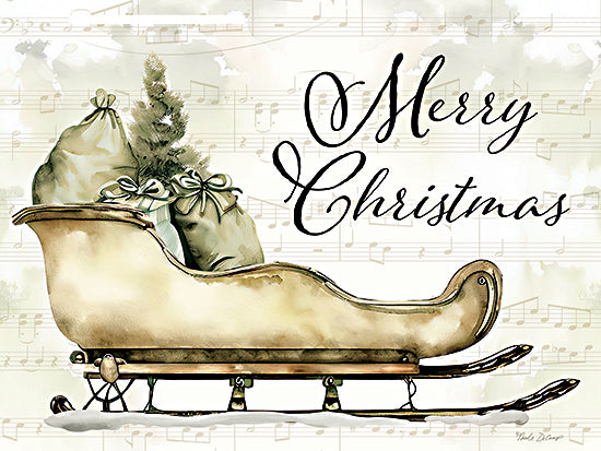 Nicole DeCamp ND190 - ND190 - Merry Christmas Old World Sleigh - 16x12 Christmas, Sleigh, Gold Sleigh, Santa's Sleigh, Presents, Merry Christmas, Typography, Signs, Textual Art, Sheet Music, Winter from Penny Lane