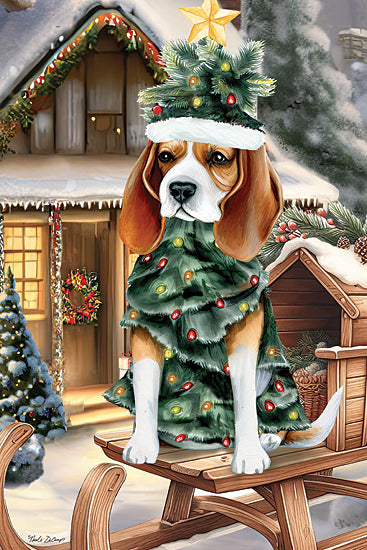 Nicole DeCamp ND275 - ND275 - Christmas Tree Dog - 12x16 Christmas, Holidays, Pet, Dog, Sled, Whimsical, Christmas Tree, Winter, Snow, Christmas Lights, Trees, House, Lodge from Penny Lane