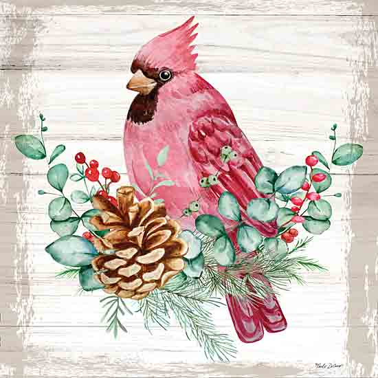 Nicole DeCamp ND325 - ND325 - Cardinal - 12x12 Still Life, Cardinal, Greenery, Eucalyptus, Berries, Pinecone, Nature from Penny Lane