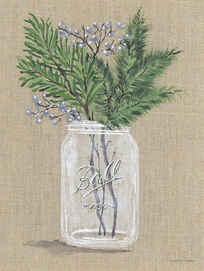 Julie Norkus NOR156 - NOR156 - Winter Greens and Berries     - 12x16 Still Life, Winter Greens, Berries, Canning Jar, Ball Jar, Botanical, Nature, Farmhouse/Country from Penny Lane