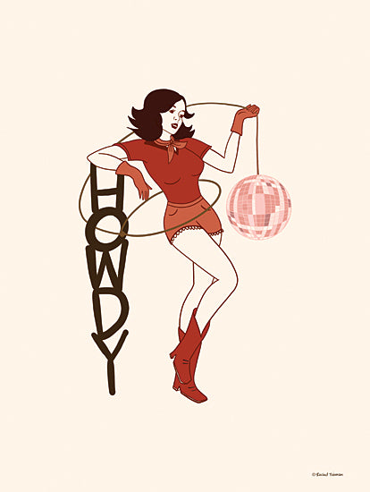 Rachel Nieman RN620 - RN620 - Disco Cowgirl - 12x16 Whimsical, Western, Girls, Red, Disco, Howdy, Typography, Signs, Textual Art, Disco Ball, Roping, Rodeo, Woman from Penny Lane