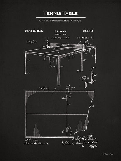 Susan Ball SB1298 - SB1298 - Tennis Table Patent - 12x16 Table Tennis, Tennis Table Blueprint, Tennis Table United States Patent Office, Typography, Signs, Textual Art, Design, Pattern, Masculine, Sports, Black & White from Penny Lane