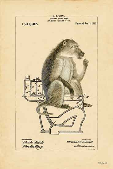 Stellar Design Studio SDS454 - SDS454 - Monkey in Bowl - 12x18 Signs, Typography, Monkey, Toilet from Penny Lane