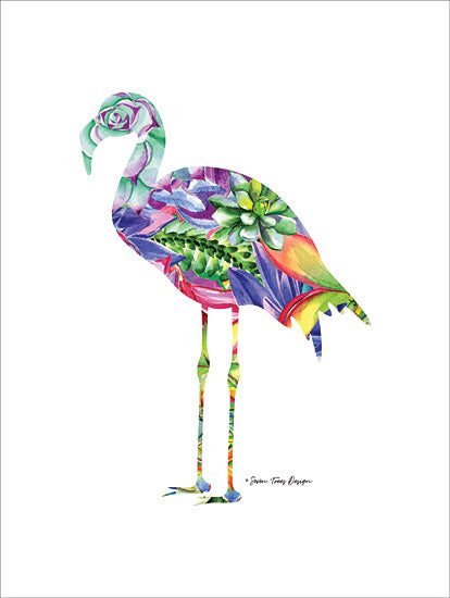 Seven Trees Design ST490 - Flamingo Watercolor Succulents - 12x16 Flamingo, Tropical, Flowers, Succulents, Rainbow Colors from Penny Lane