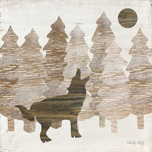 Cindy Jacobs CIN934 - Howl at the Moon I - Wolf, Wood Inlay, Trees, Moon from Penny Lane Publishing