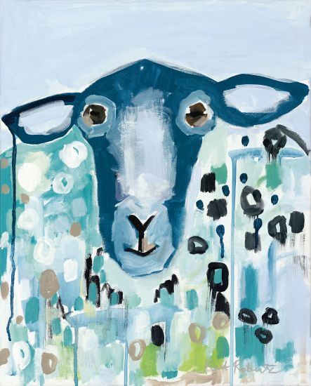 Kait Roberts KR235 - I'll Be Blue Abstract, Goat, Blue and White, Farm, Fence from Penny Lane