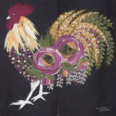 MN161 - Floral Rooster on Black - 12x12